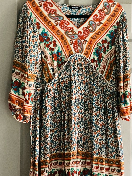 Dresses & Skirts - Lush Floral Print Midi Dress in Cream and Orange